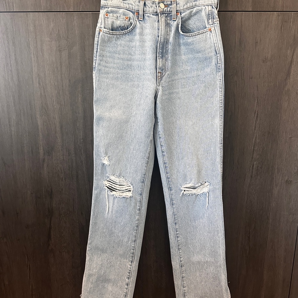 GRLFRND Blue Straight Leg Jeans with Vintage Fade